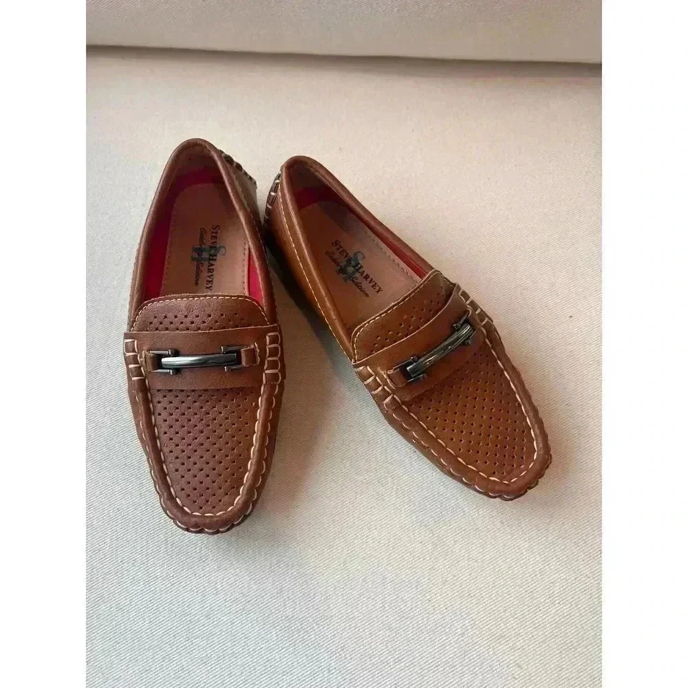 Steve Harvey celebrate addition brown sliver slip round square loafers 9‎
